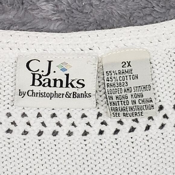 C J Banks White Birdhouse patchwork Sweater 2X Plus Sz Loop Knit Y2K Cottagecore - Picture 10 of 12